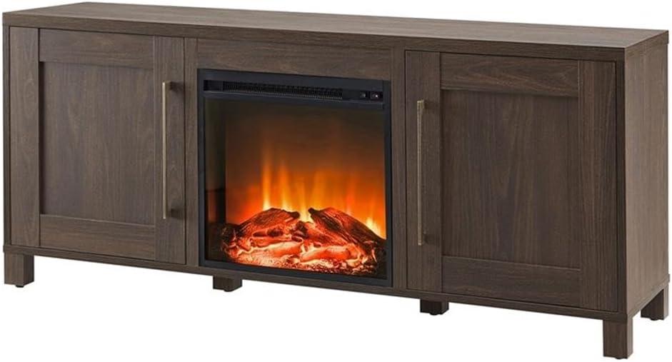 Evelyn&Zoe Chabot Rectangular TV Stand with Log Fireplace for TV's up to 65", Alder Brown