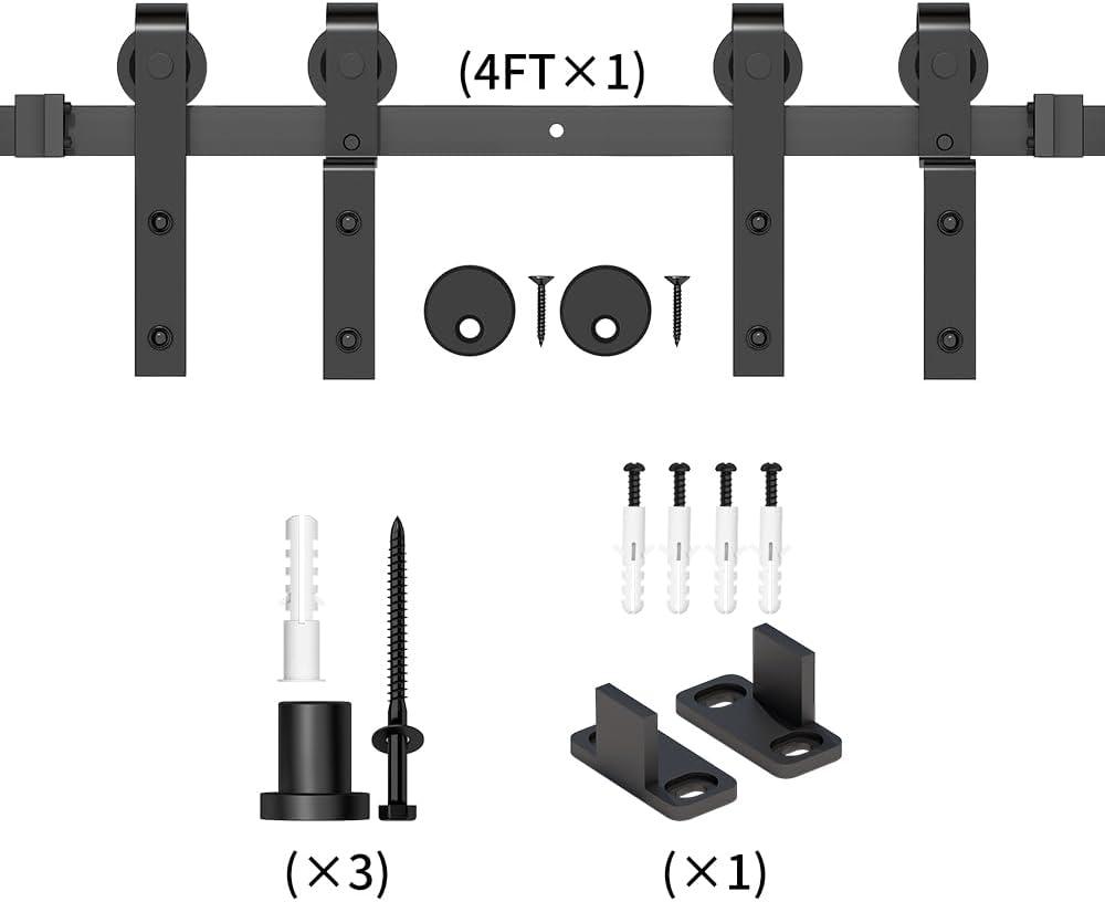 skysen 6FT Heavy Duty Sliding Barn Door Hardware Single Track Bypass Double Door Kit Black(Bypass J Shape-1)