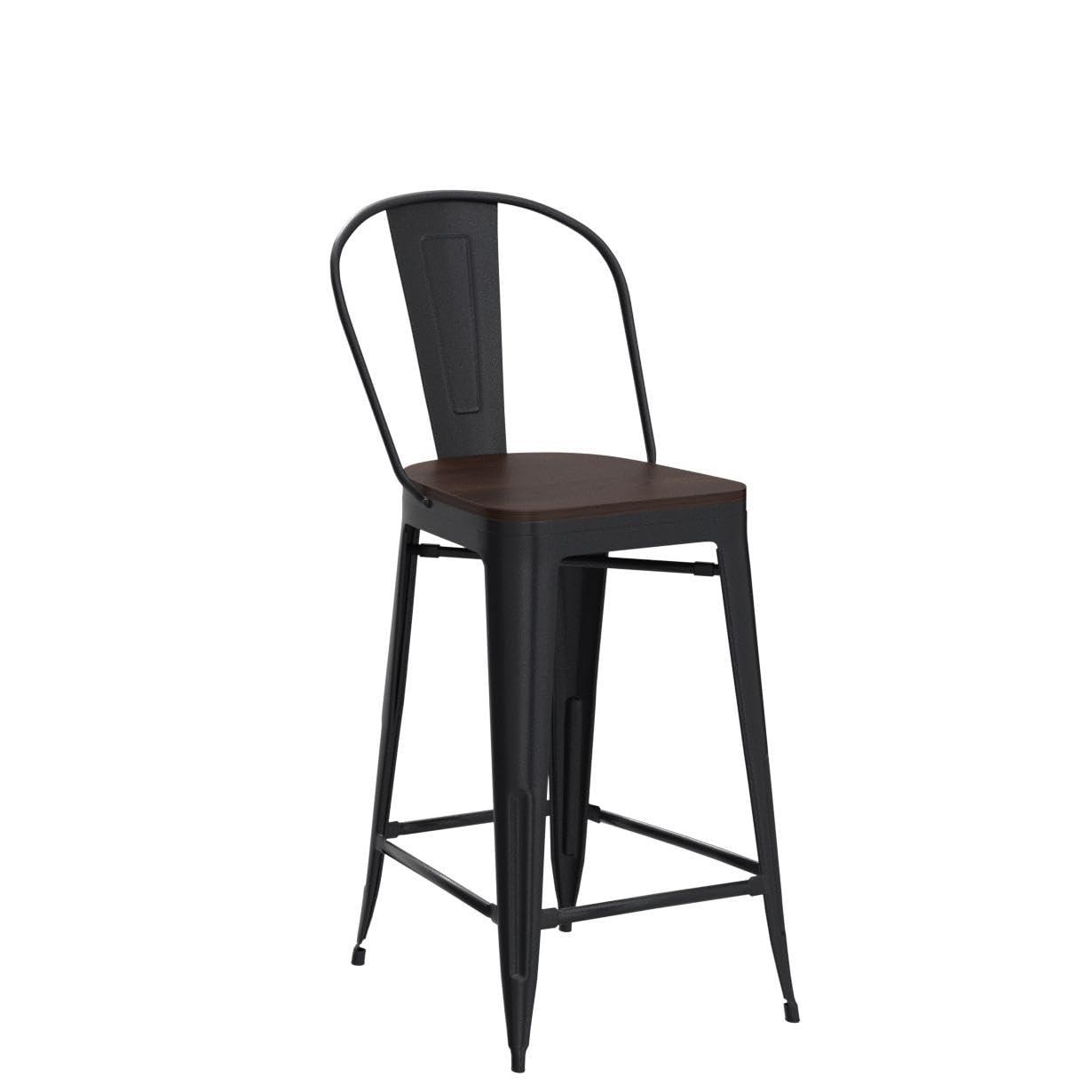 Andeworld Swivel Metal Bar Stools Set of 4 Counter Height Stools Counter Bar Stools with Back Swivel Metal Bar Chairs Wooded Seat 30 Inch Matte Black