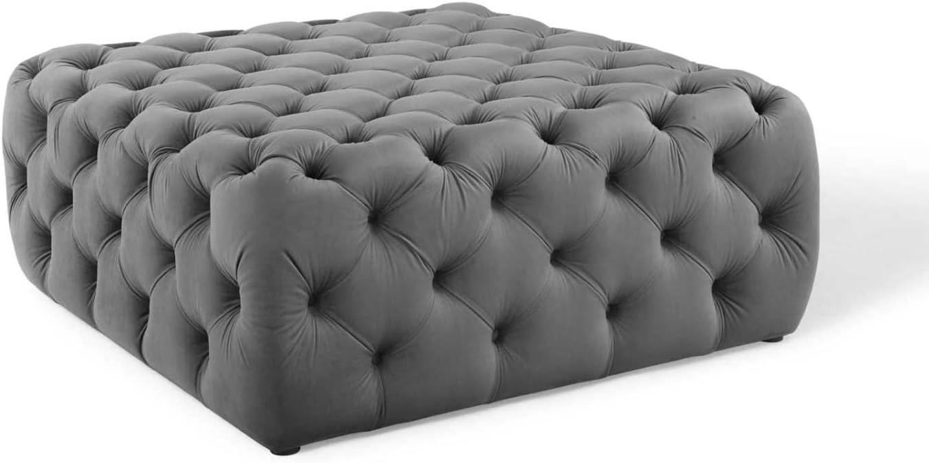 Amour Luxe Velvet Tufted Cocktail Ottoman in Gray