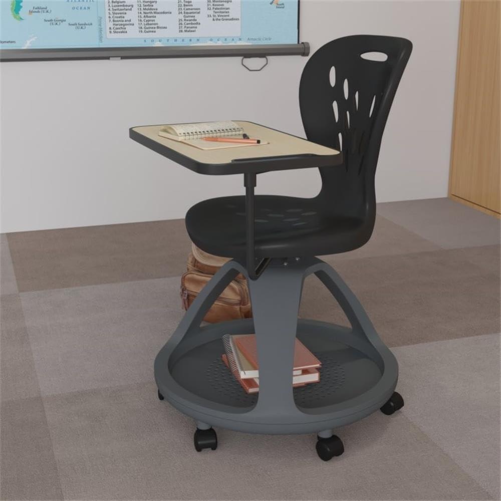 Flash Furniture Mobile Desk Chair with 360° Tablet Rotation and Storage Cubby