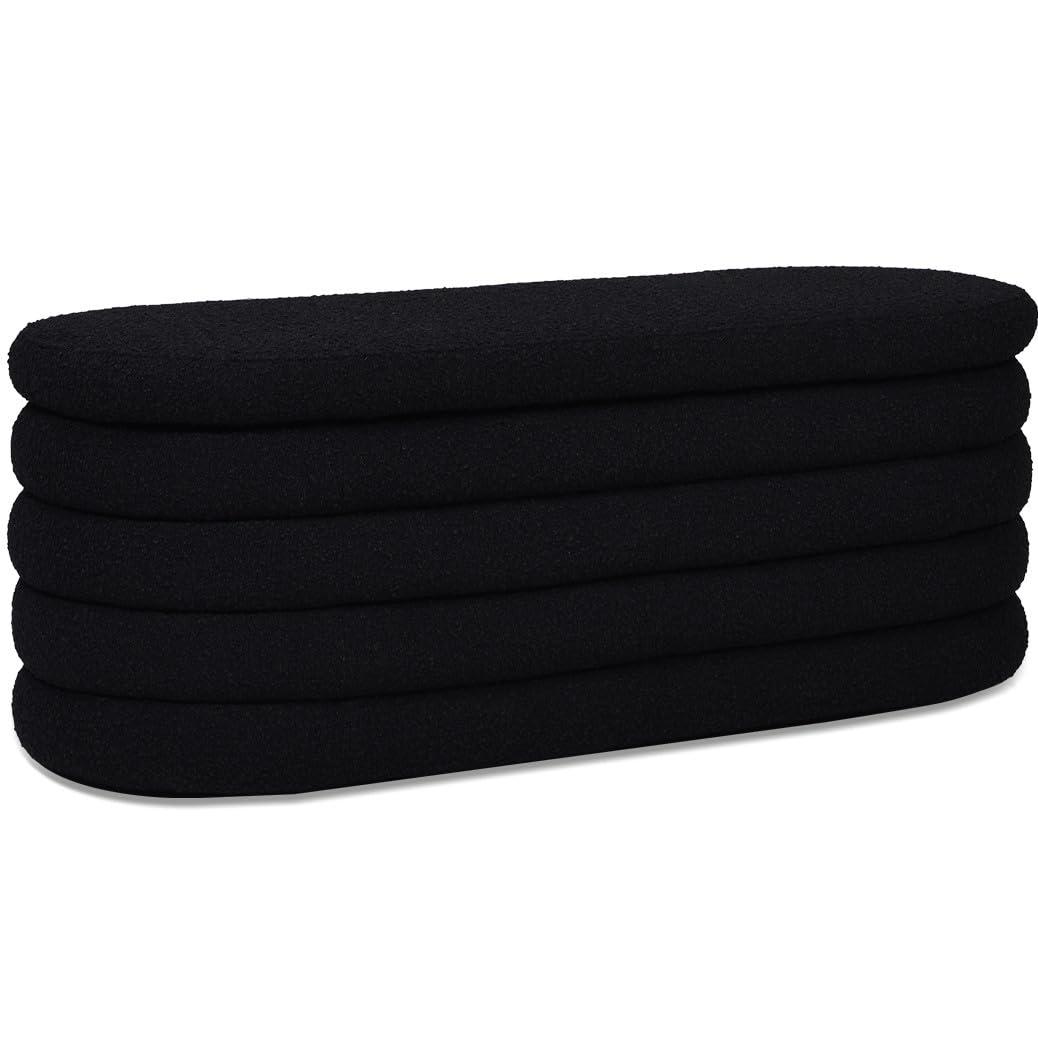 Everly Quinn Boucle Upholstered Storage Bench