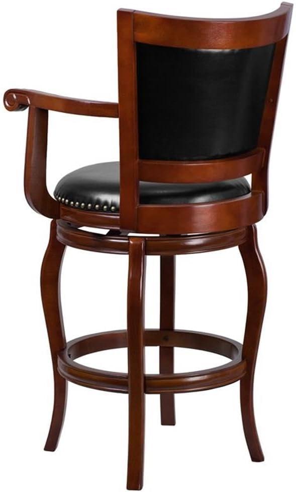 Flash Furniture Vestina 30" LeatherSoft Ladder Back Barstool with Footrest and Arms, Cherry Wood/Black