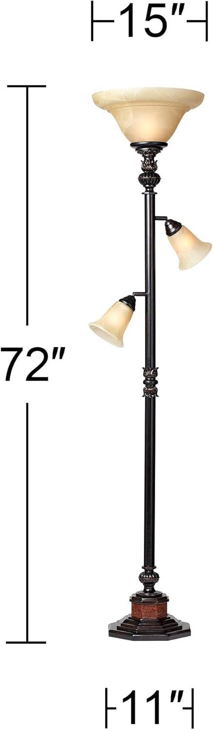 Bronze 72" Torchiere Floor Lamp with Alabaster Glass Shades