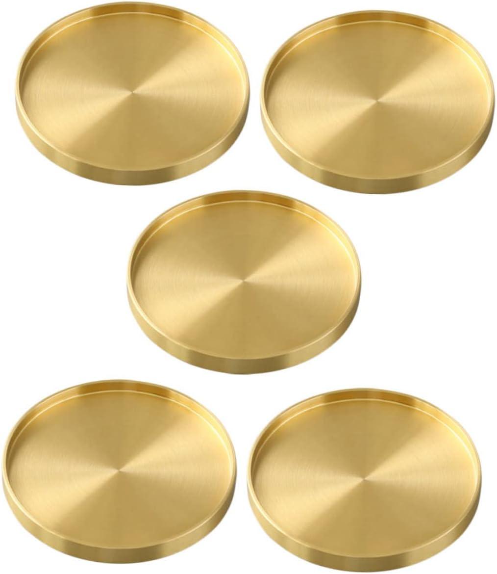 HERFIER 5pcs Copper Cup Coasters Cup Mats Saucers Teacup Storage Holder Coffee Cup Mats 2.59x2.59x0.24in