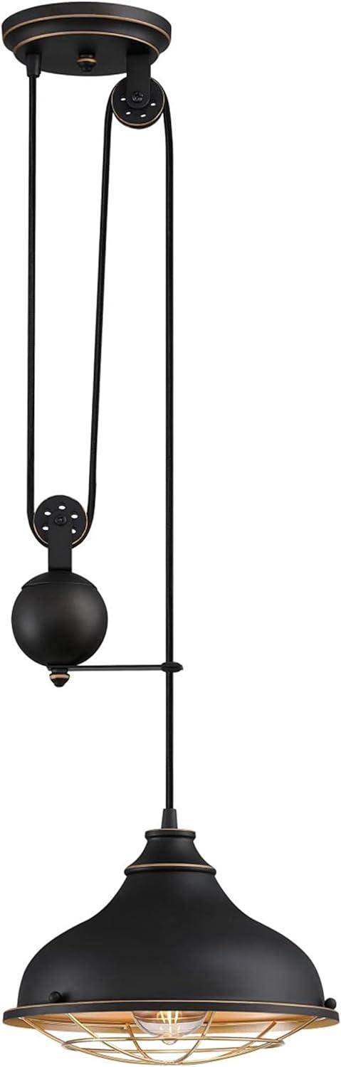 Westinghouse Chaves Pulley Pendant Black-Bronze Finish with Highlights Golden Brass Cage Shade