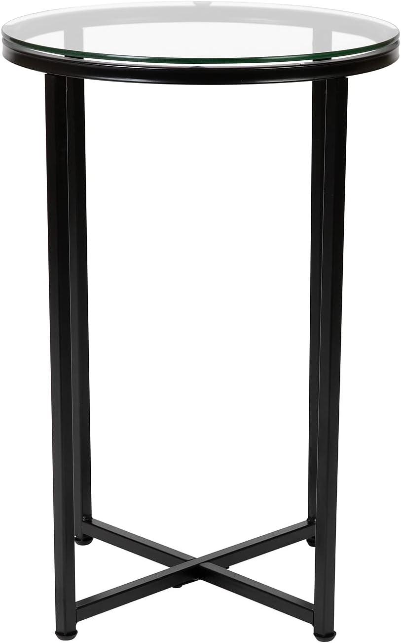 Flash Furniture Greenwich Collection End Table - Modern Clear Glass Accent Table with Crisscross Matte Black Frame