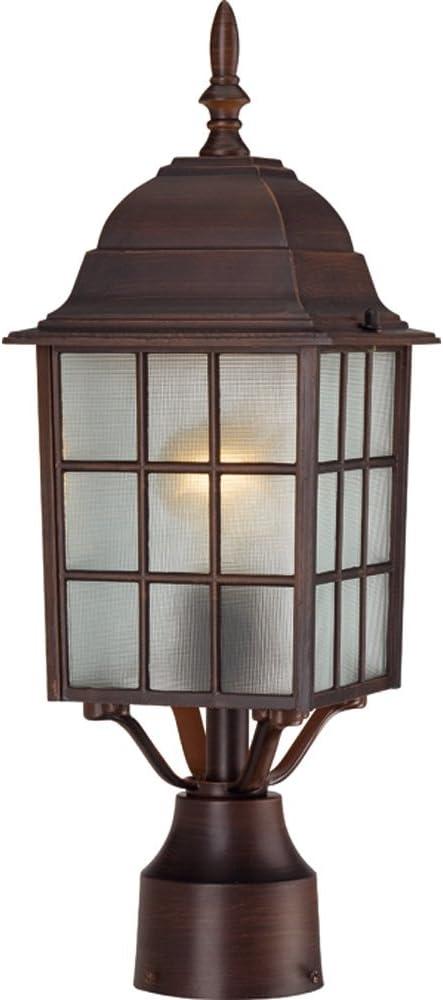 Transitional Rustic Bronze Outdoor Post Lantern with Frosted Glass