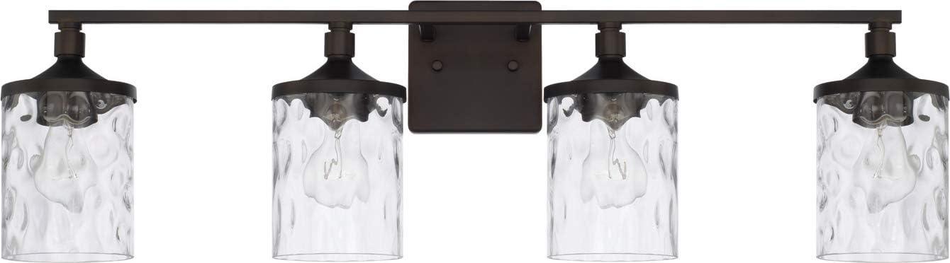 Colton Bronze 4-Light Vanity with Clear Water Glass Shades