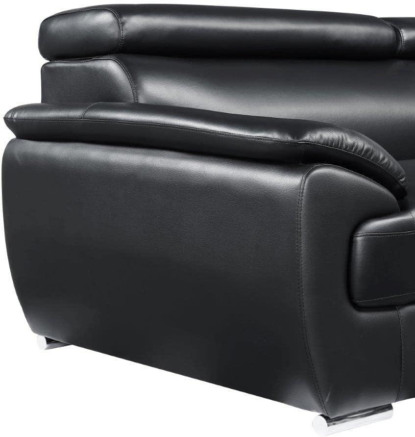 Black Leather Modern Accent Chair with Adjustable Headrests