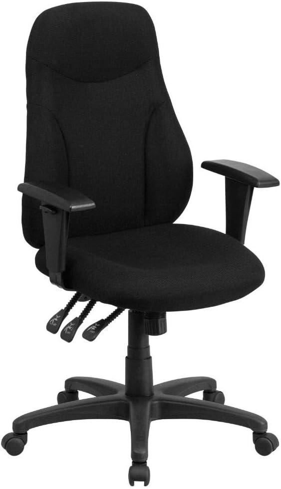 High Back Black Fabric Ergonomic Swivel Task Chair with Adjustable Arms