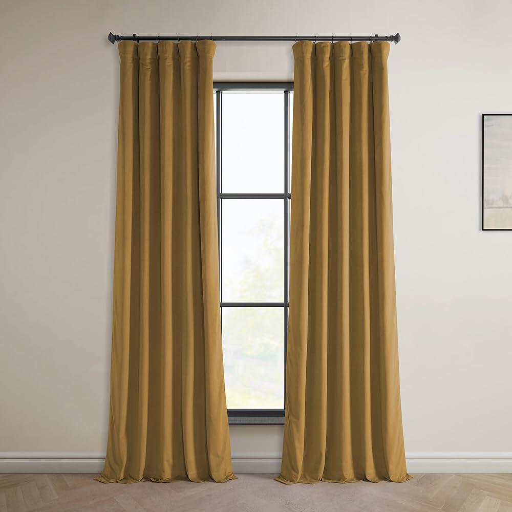 Half Price Drapes Retro Gold Heritage Plush Velvet Room Darkening Curtains (1 Panel), 50W X 96L