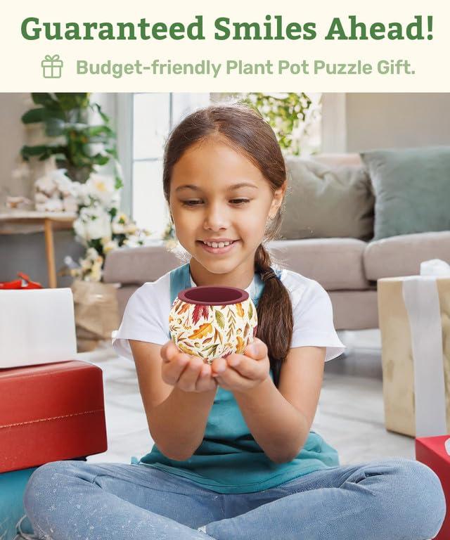 3D Puzzle Planter 80 Pieces - Flower Pot - Dancing Leaves in Fall, Home Decor Flower Pots for Indoor Cactus, Succulents Pots [K1108]