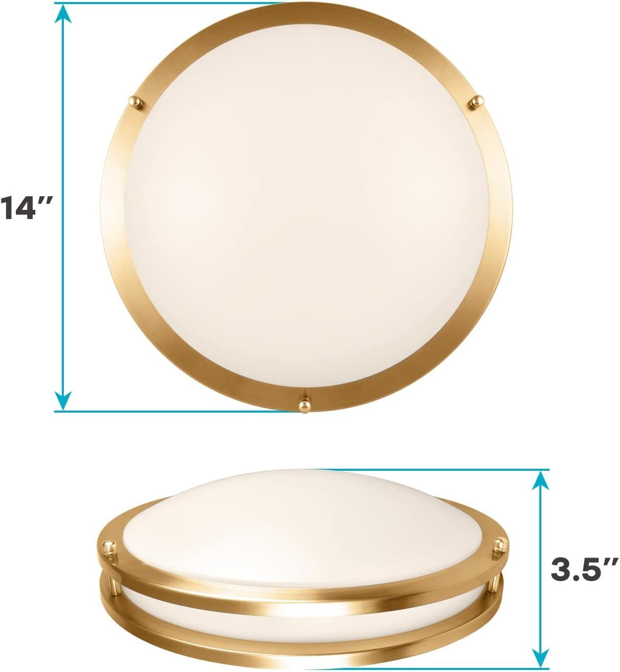 Elegant 14" Brushed Brass LED Flush Mount Ceiling Light with Dimmable 5 Color Options