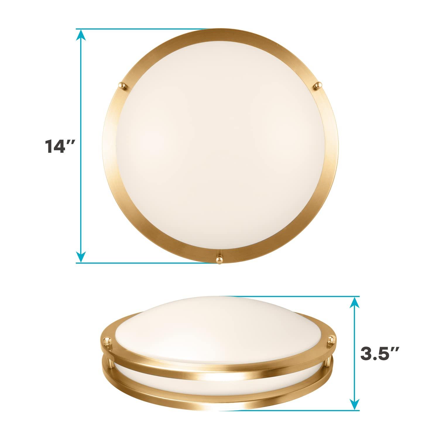 Luxrite 14 Inch LED Flush Mount Ceiling Light 5 Color Selectable Dimmable 18W 1440 Lumens ETL Listed Brushed Brass