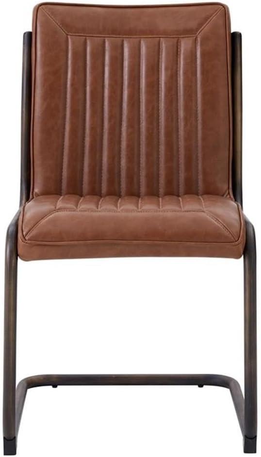 New Pacific Direct Cooper 34" Leather Chair in Brown/Rubbed Gold (Set of 2)