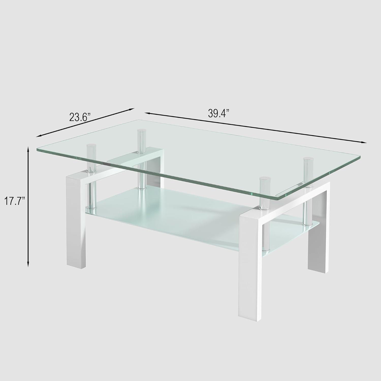 NicBex Modern Rectangular Coffee Table with Tempered Glass Top,2-Layer Glass Center Table for Living Room,Living Room Furniture,White