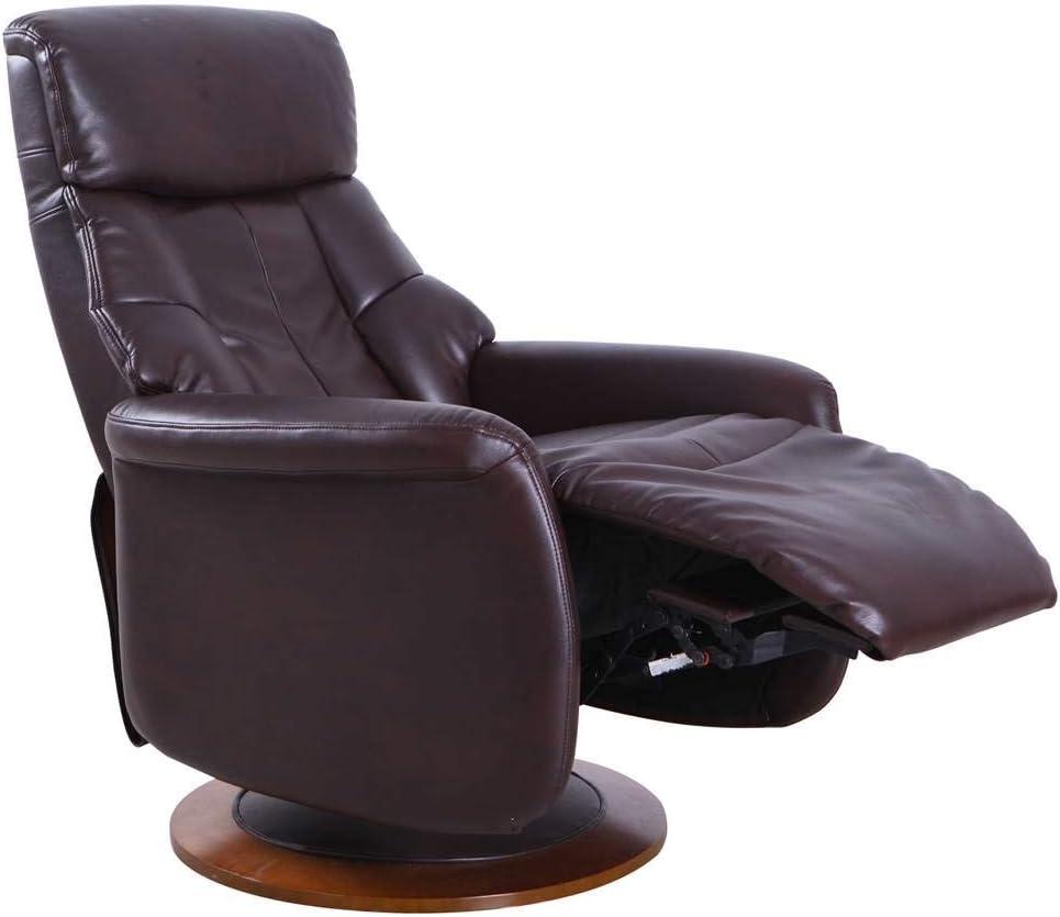 Espresso Swivel Recliner with Memory Foam and Walnut Accents