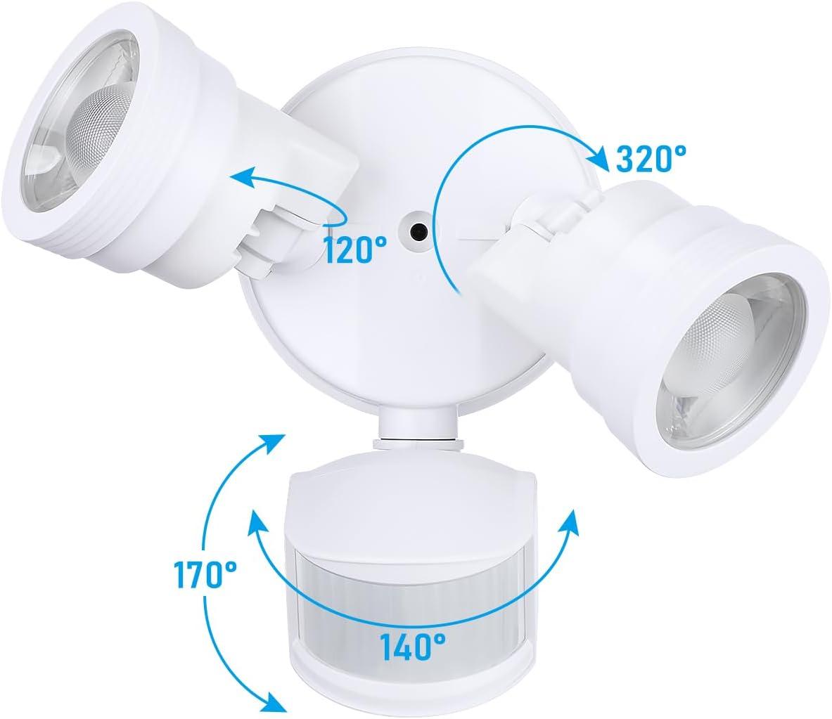 25W LED Flood Security Light with Motion Sensor, Dusk to Dawn, 30°-80° Beam Angle Adjustable, 5000K Daylight, ETL Listed, White