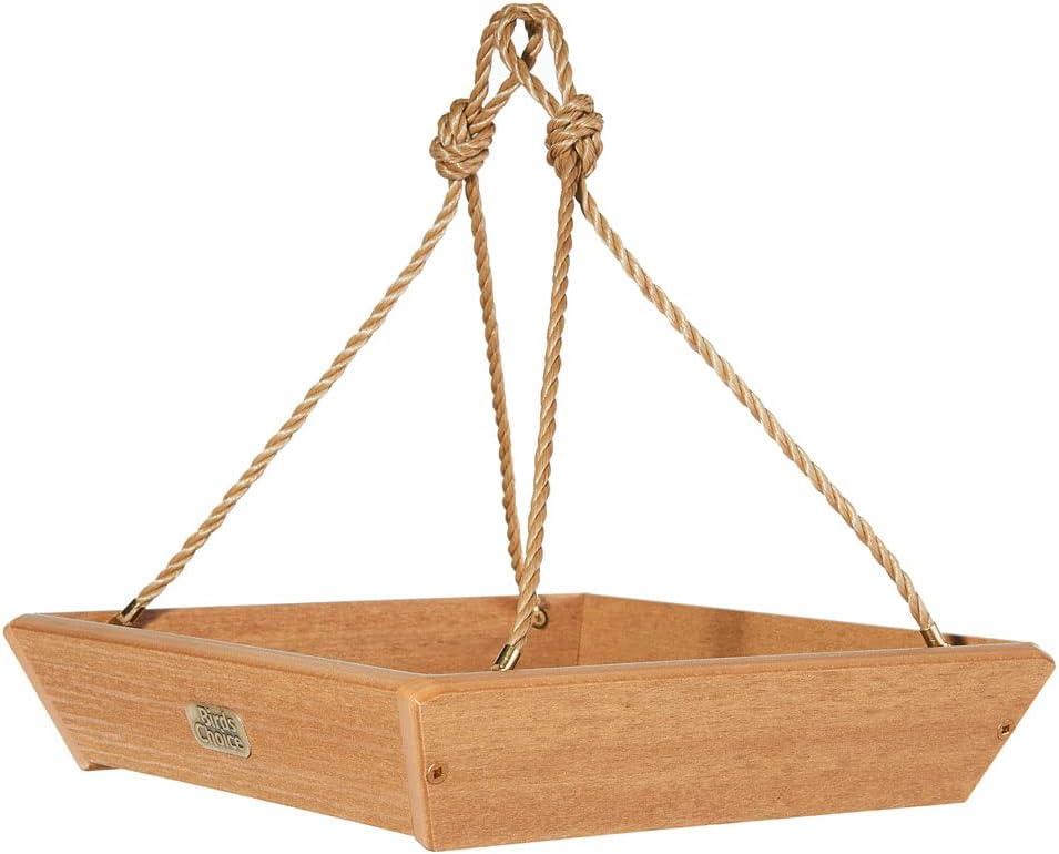 Natural Teak Hanging Tray Bird Feeder with Recycled Plastic