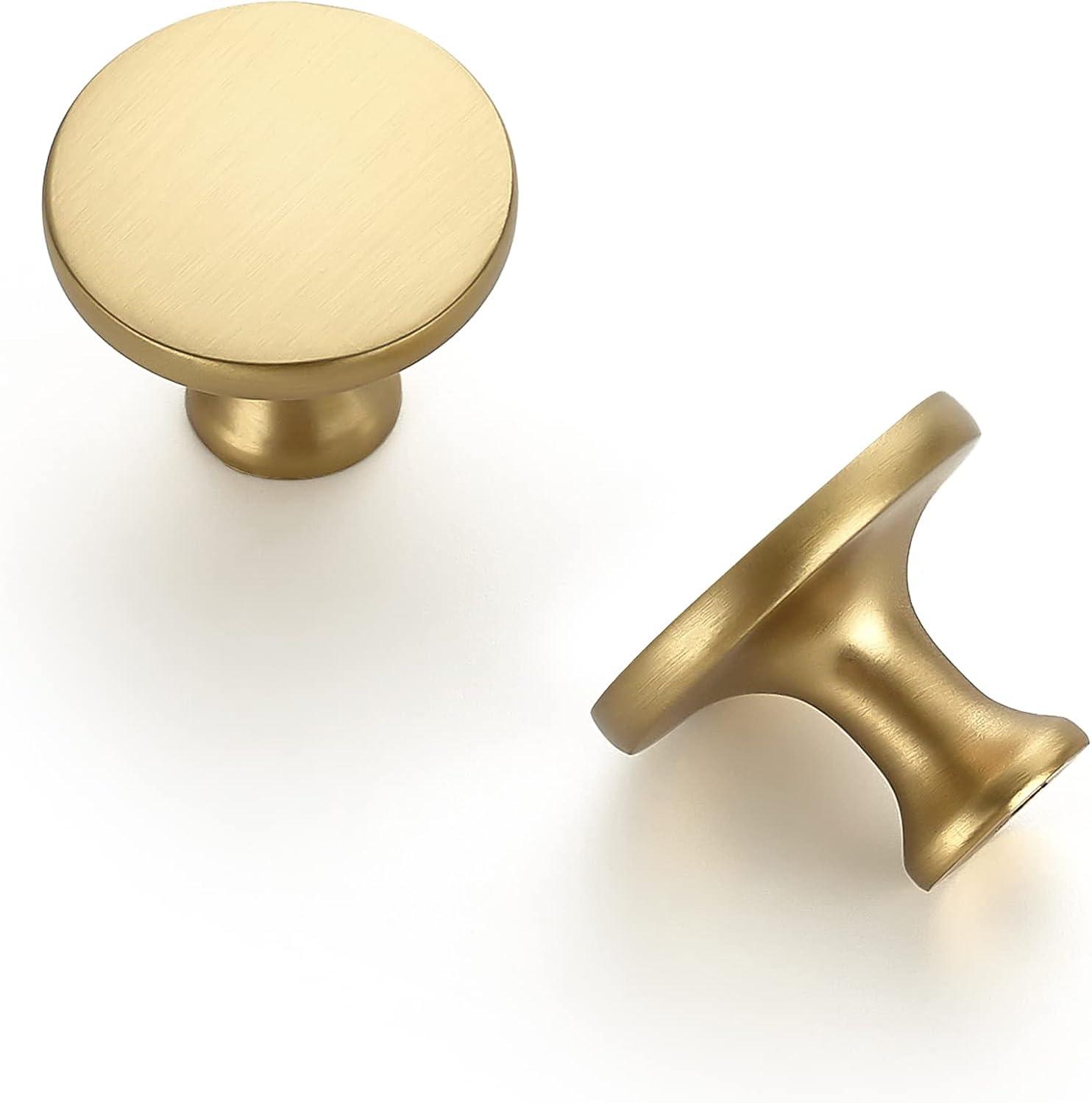 Brushed Brass Round Knurled Cabinet Knob Set