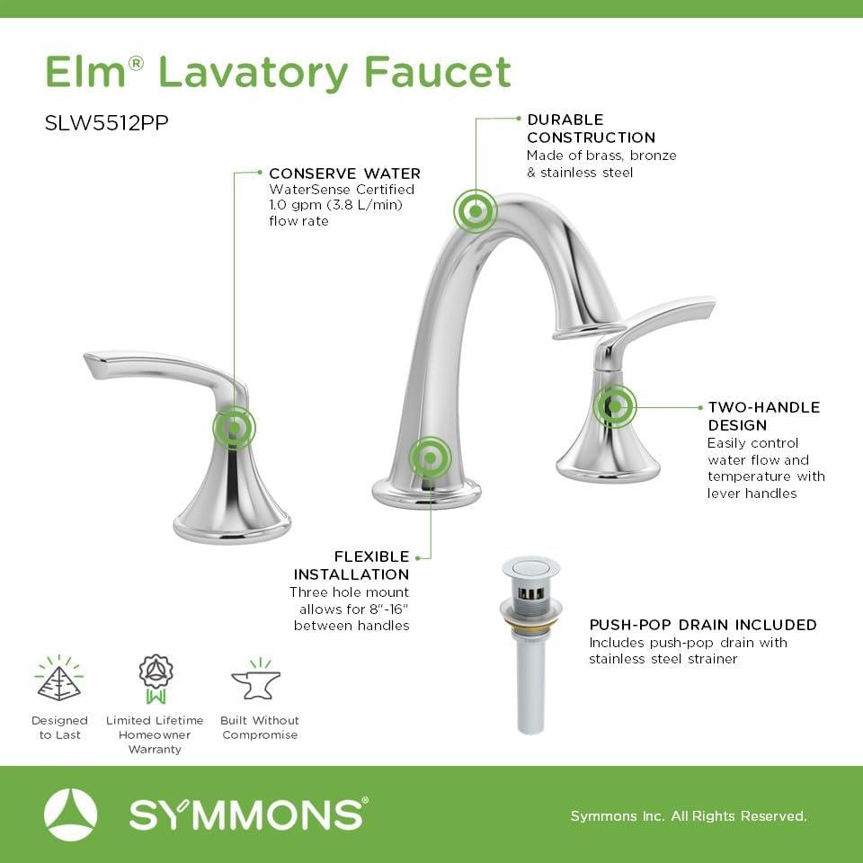 Elm Widespread Faucet with Push Pop Drain