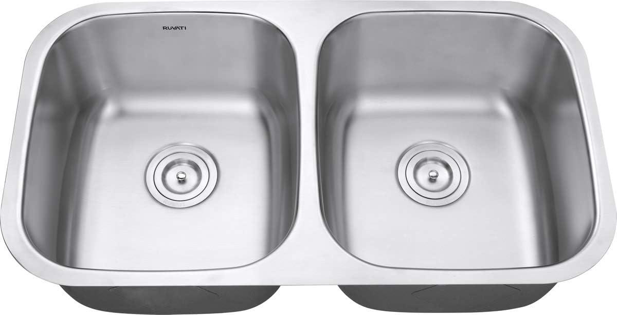 Ruvati 32-inch Undermount 50/50 Double Bowl 16 Gauge Stainless Steel Kitchen Sink