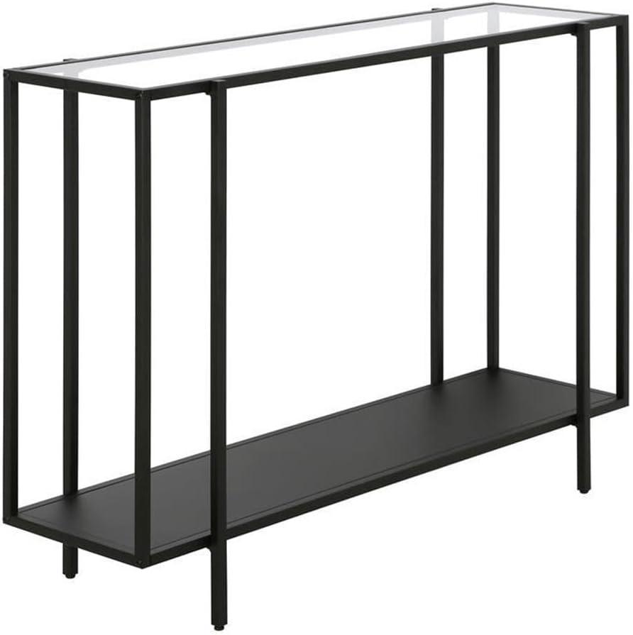 Evelyn&Zoe Vireo 42" Wide Rectangular Console Table with Metal Shelf, Blackened Bronze