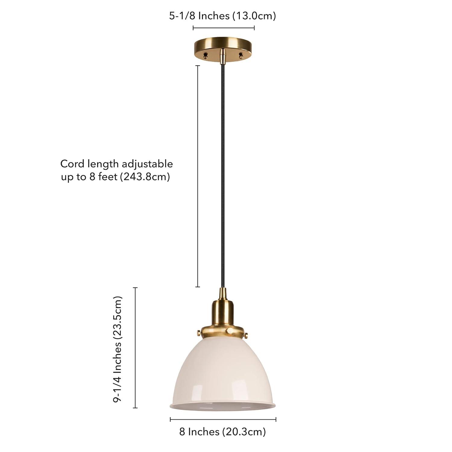 Evelyn&Zoe 8" Pearled White/Brass Metal Pendant