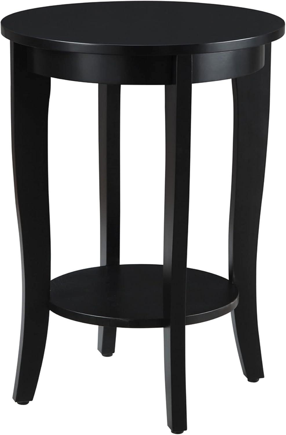 Heritage Elegance 24" Round Black Wood End Table with Shelf