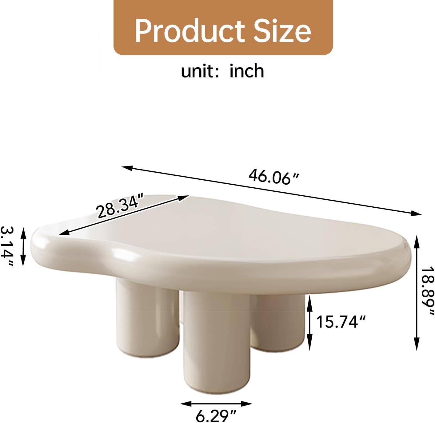 Cream Cloud-Shaped MDF Coffee Table with Rounded Edges