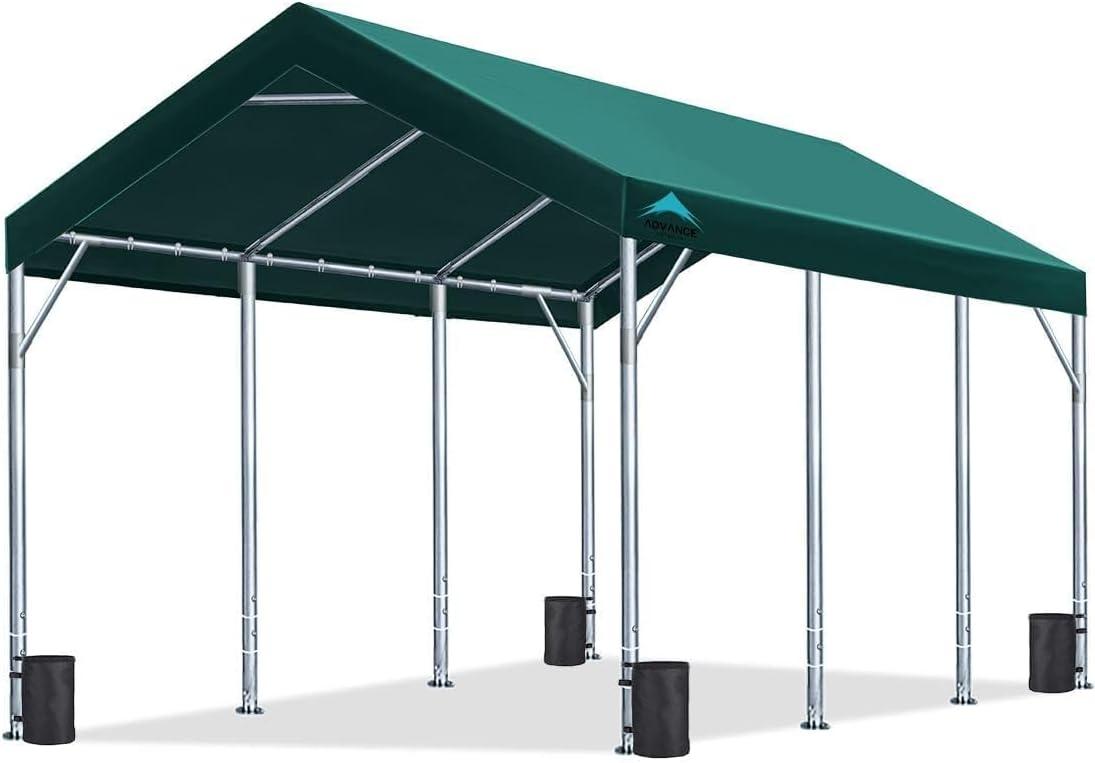 ADVANCE OUTDOOR 12x20 ft Carport with Adjustable Height from 9.5 ft to 11 ft, Heavy Duty Car Canopy, 8 Legs with 8 Reinforced Poles and 4 Sandbags, Green