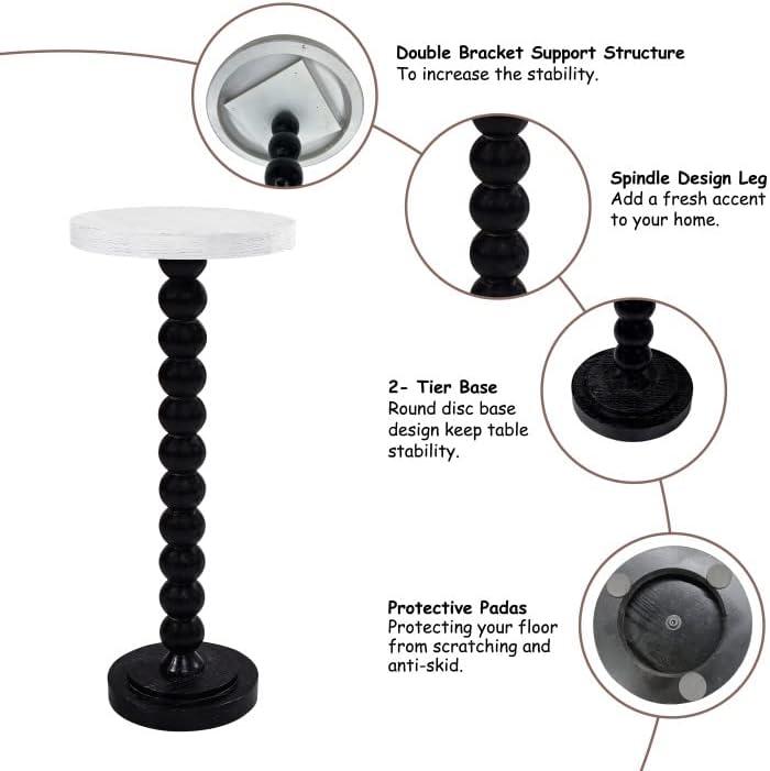 COZAYH Pedestal Small End Table, Contemporary Side Table with Black Base and White Top