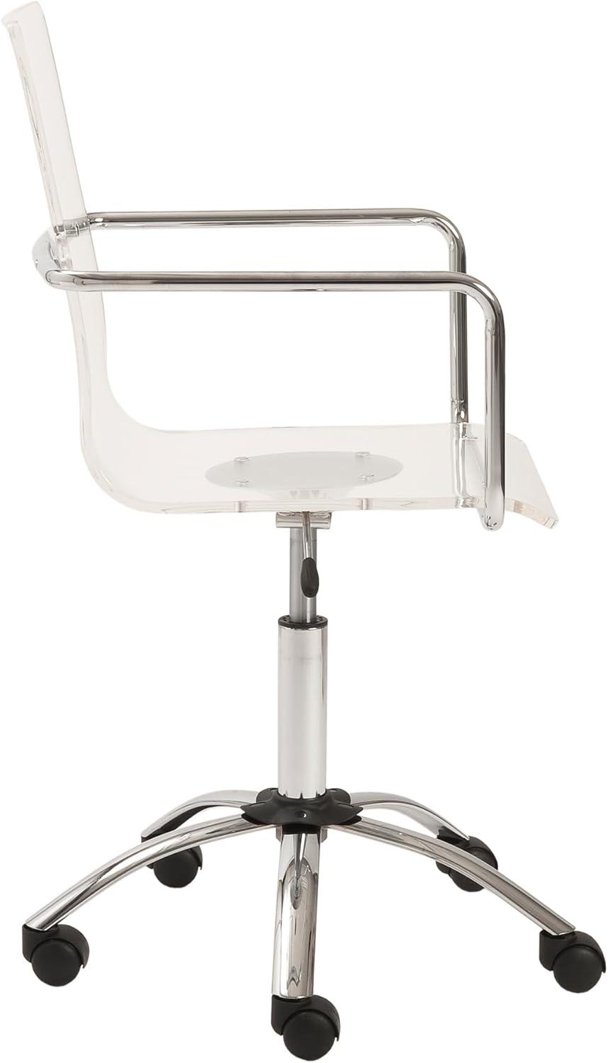 EURO STYLE Chloe Office Chair | Acrylic | Chromed Steel Base | 360° Swivel | Adjustable Height | Casters for Mobility | Made for Everyday Home Use | Clear with Chromed Base