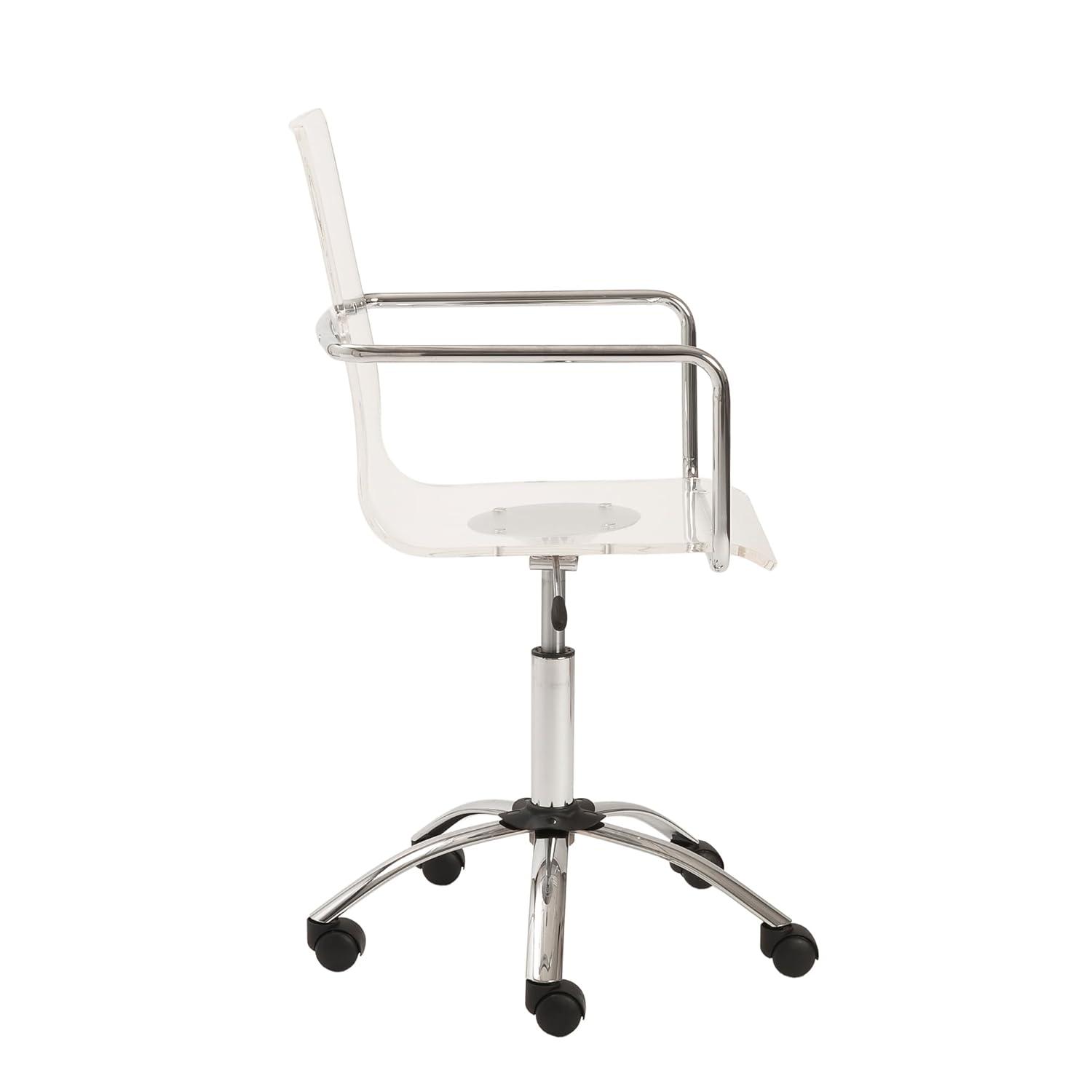 EURO STYLE Chloe Office Chair in Clear, Acrylic, Chromed Steel Base, 360° Swivel, Adjustable Height, Casters for Mobility, Made for Everyday Home Use