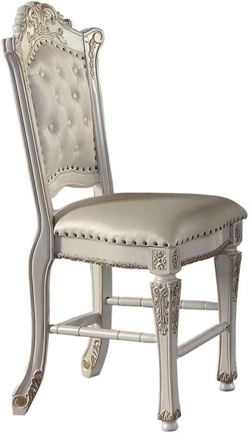 20" Vendome Dining Chair Antique Pearl Finish - Acme Furniture: Elegant Leather Upholstery, Nailhead Trim, Wood Frame