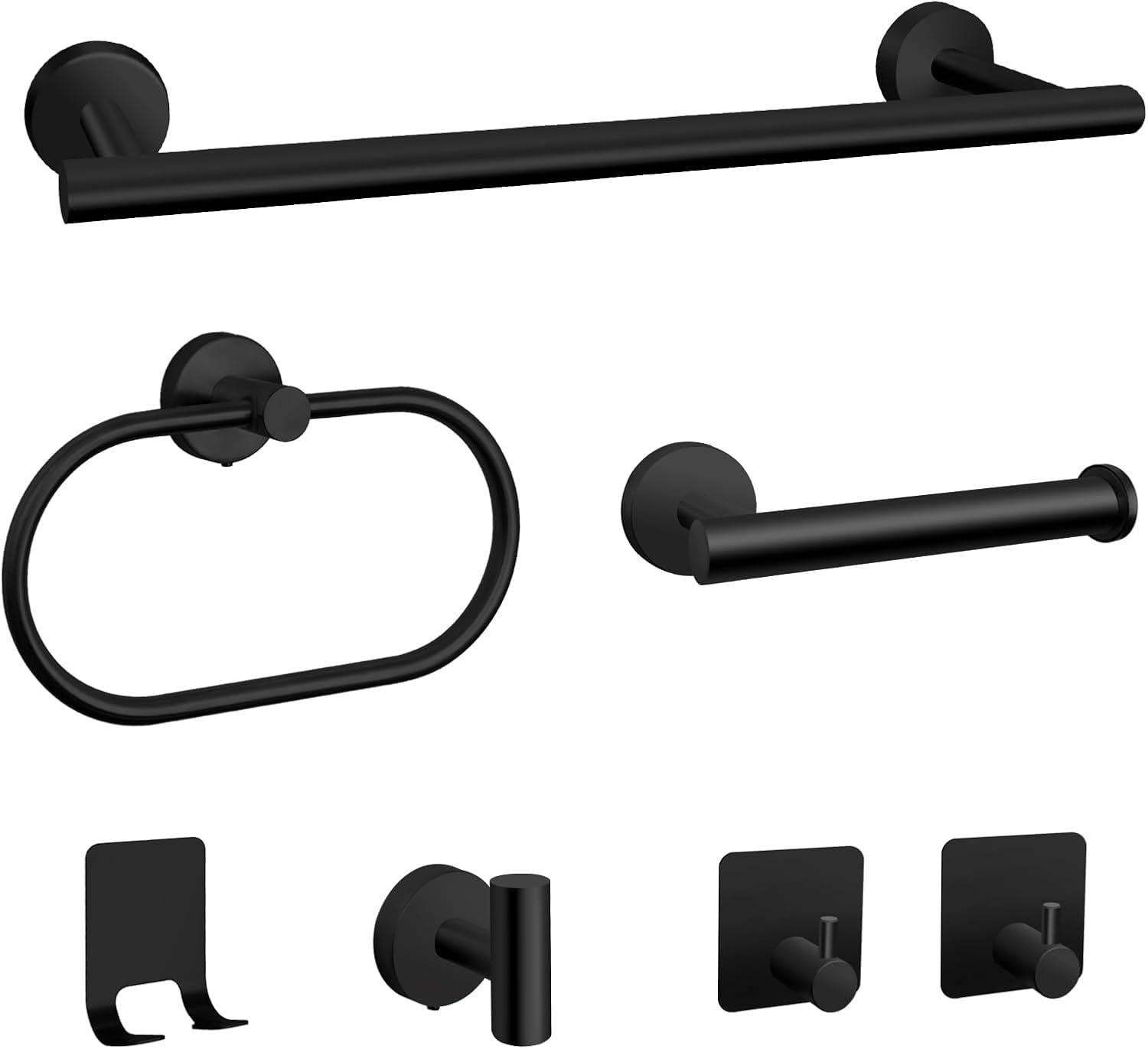 Matte Black Stainless Steel 7-Piece Bathroom Hardware Set