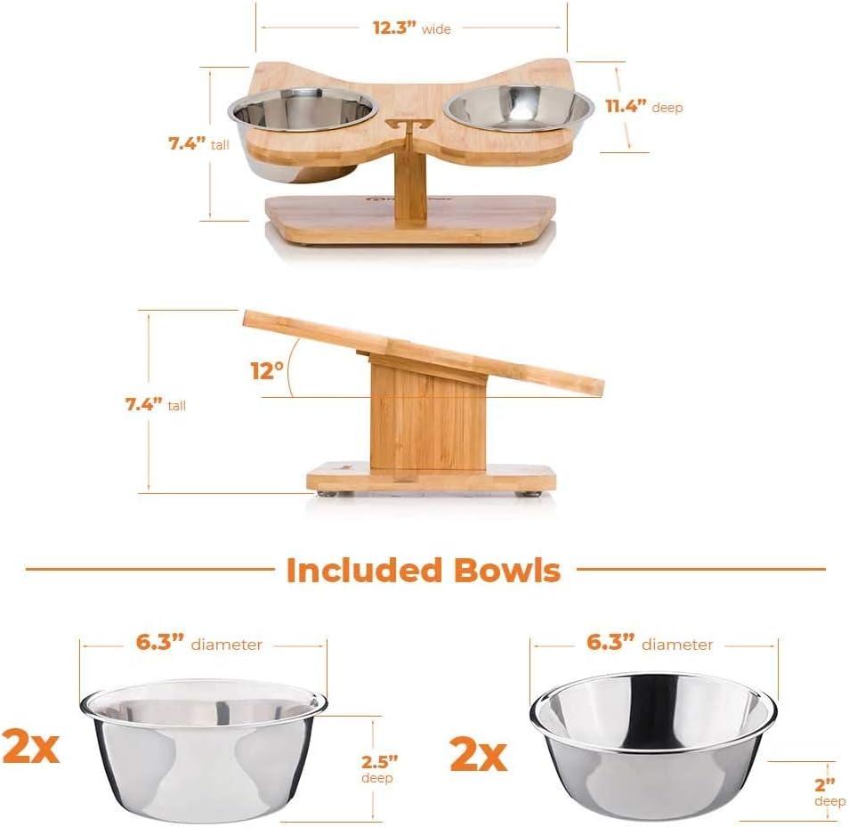 Large Elevated Bamboo and Stainless Steel Dog Feeder