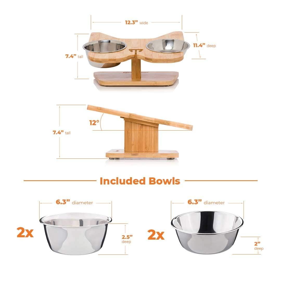 Large Elevated Bamboo and Stainless Steel Dog Feeder