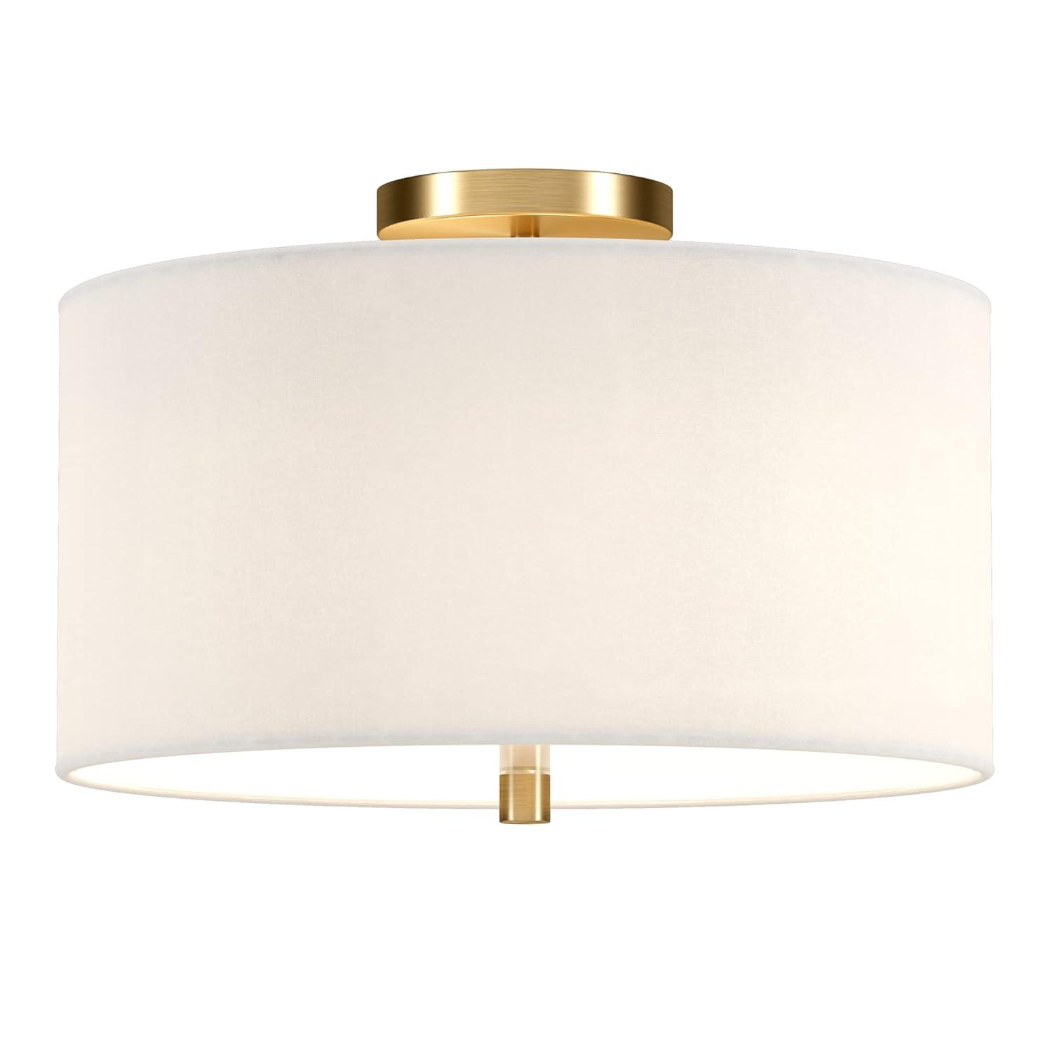 Evelyn&Zoe Ellis 16" Flush Mount with Fabric Shade in Brass/White