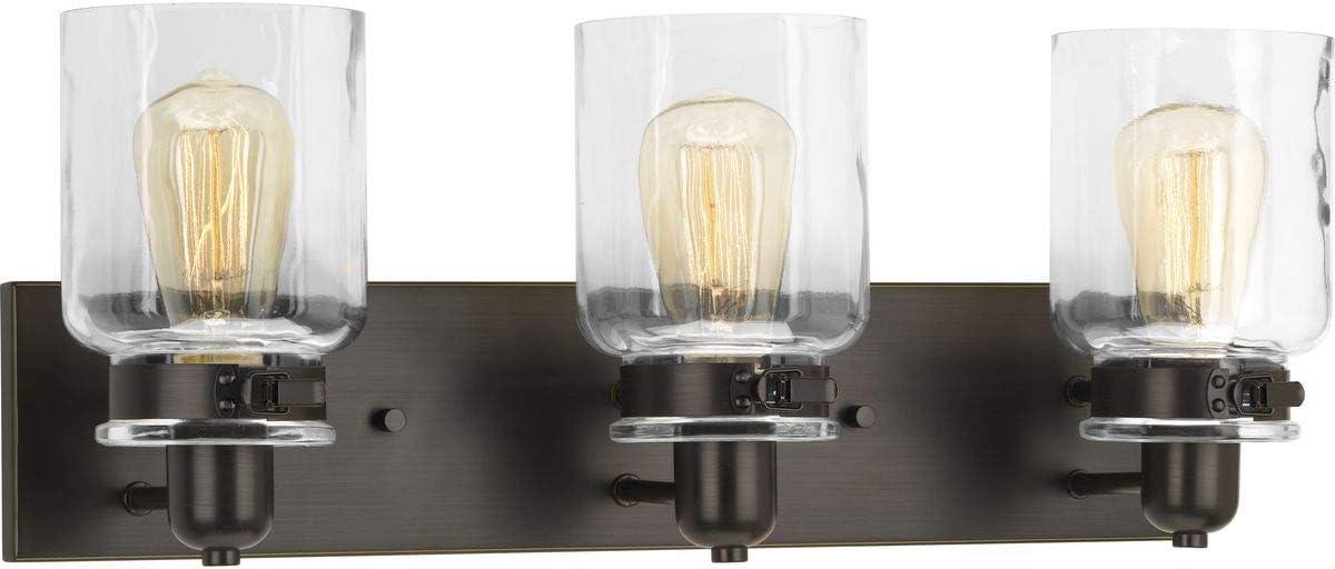 Progress Lighting Calhoun 3-Light Bath Vanity, Steel, Antique Bronze, Clear Glass Shade