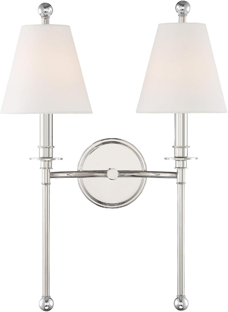 Dark Bronze 2-Light Sconce with White Silk Shades
