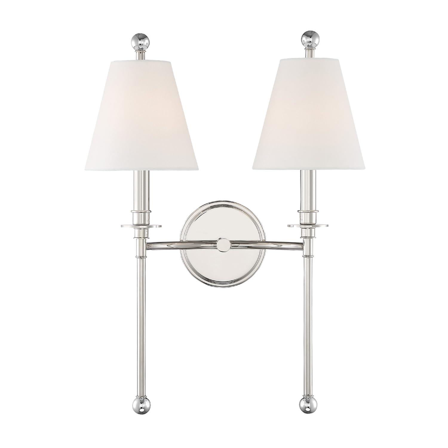 Dark Bronze 2-Light Sconce with White Silk Shades