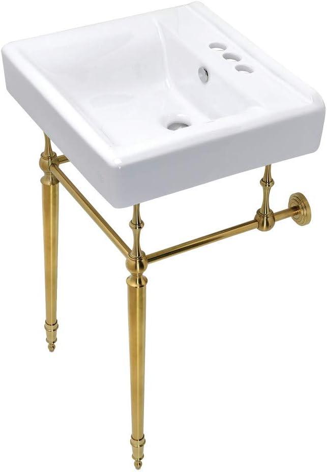 Kingston Brass Edwardian 20-Inch Porcelain Console Sink with Brass Legs (4-Inch, 3-Hole)