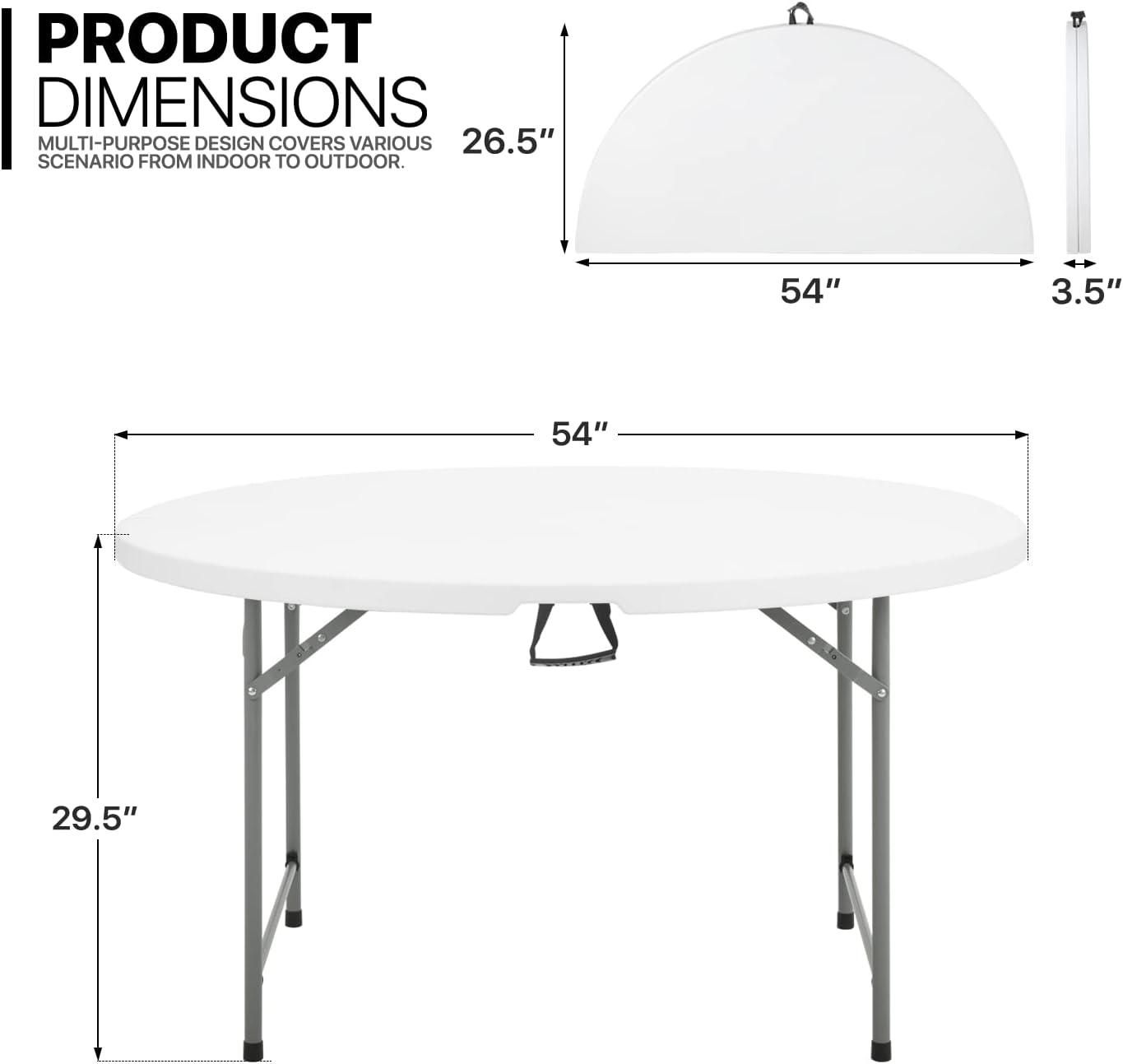 Round Foldable Plastic Table Collapsible Circular Steel Frame with Carry Handle