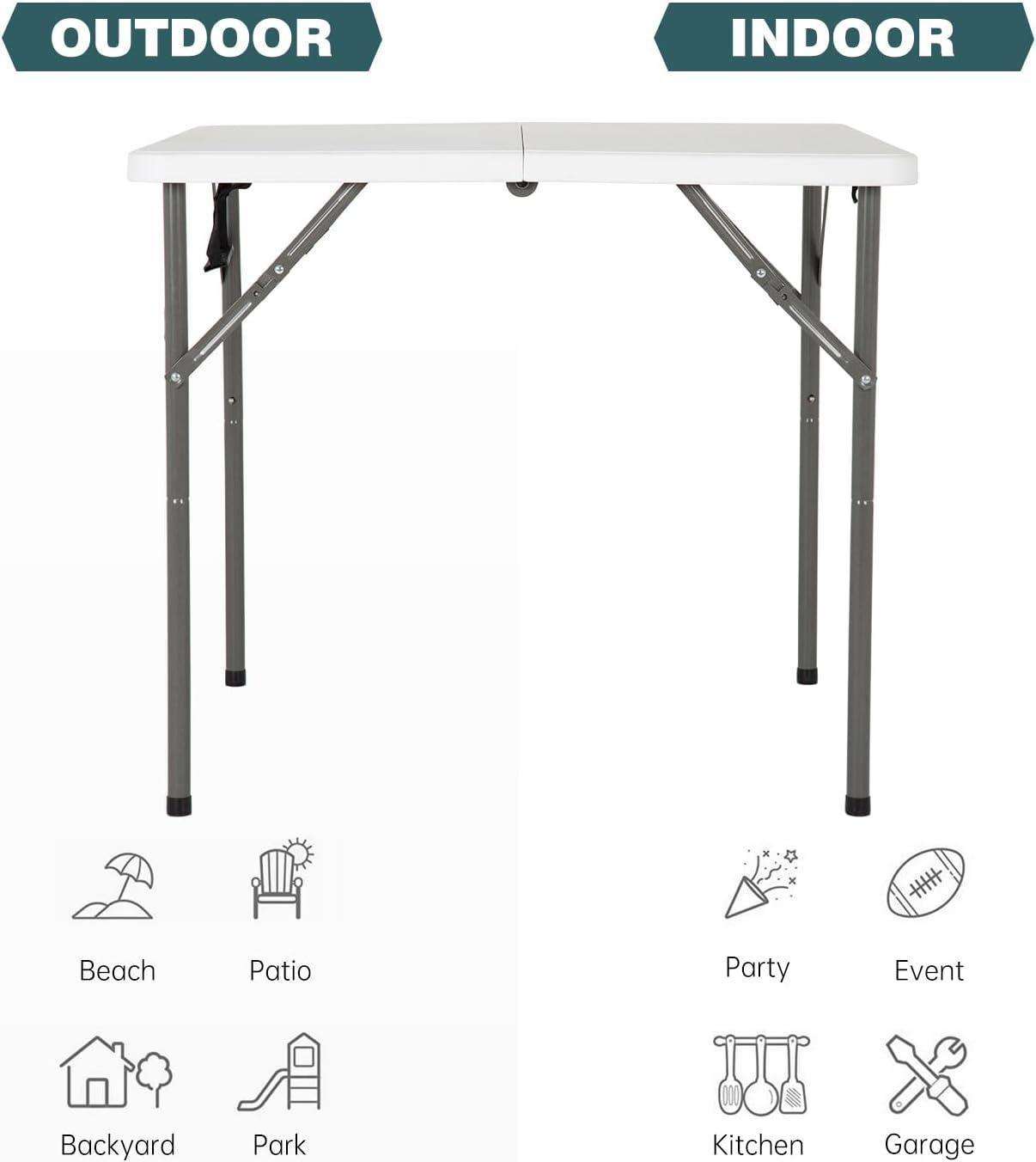 34" White Resin Folding Square Table with Alloy Steel Frame