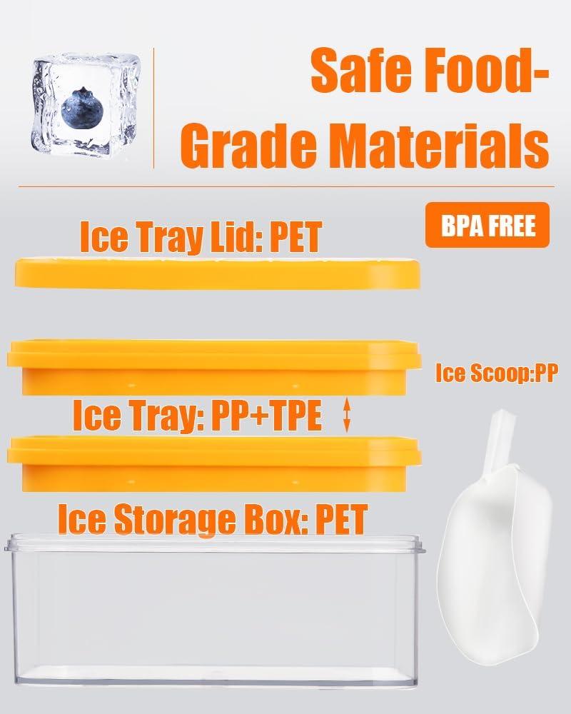 Latitude Run® Ice Cube Tray With Lid&Bin, Ice Cube Mold With 56 Cubes, Stackable Ice Trays For Freezer With Easy-Release Silicone Bottom, For Drinks, Wine, Coffee