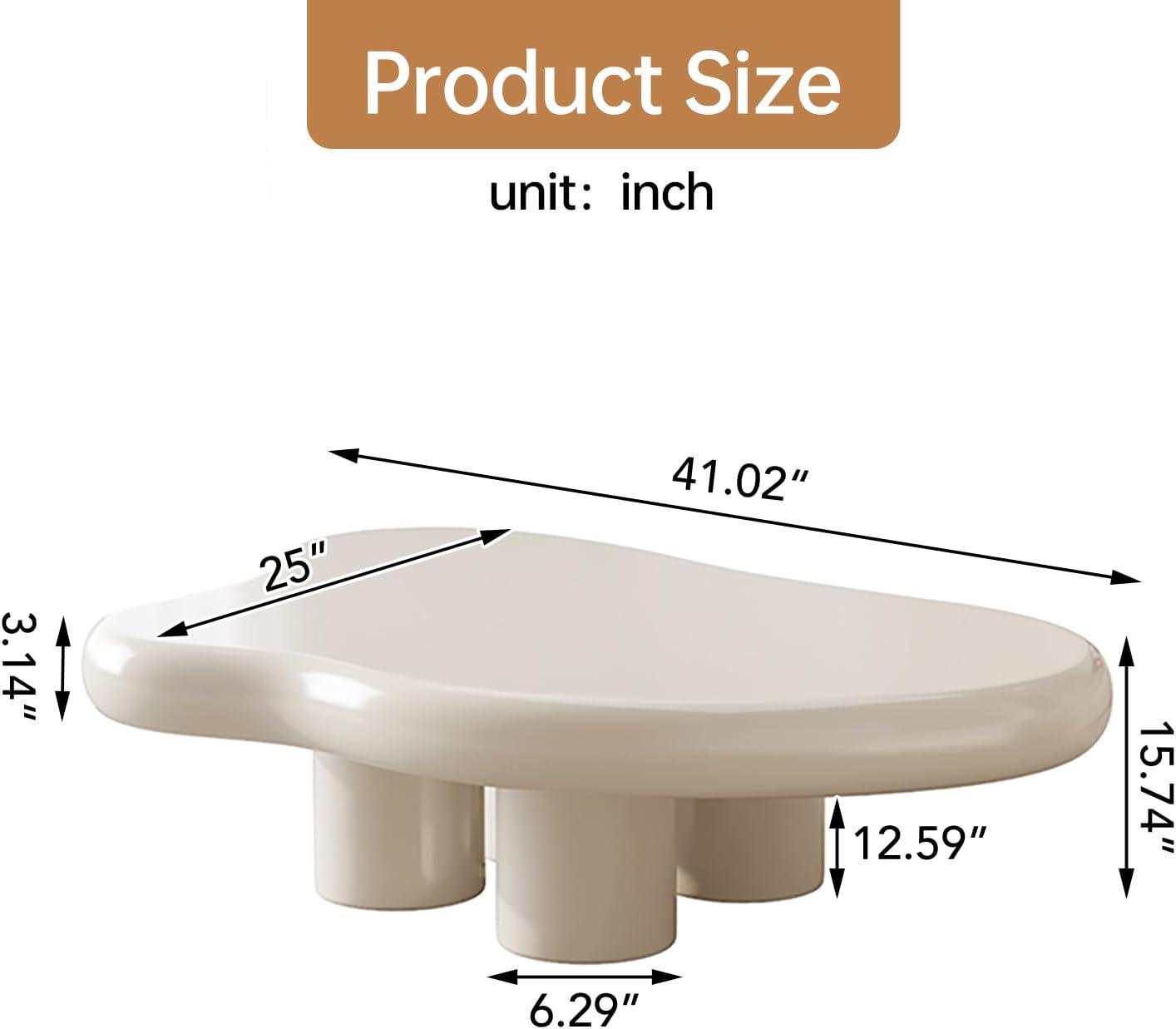 Cream Cloud-Shaped MDF Coffee Table with Rounded Edges