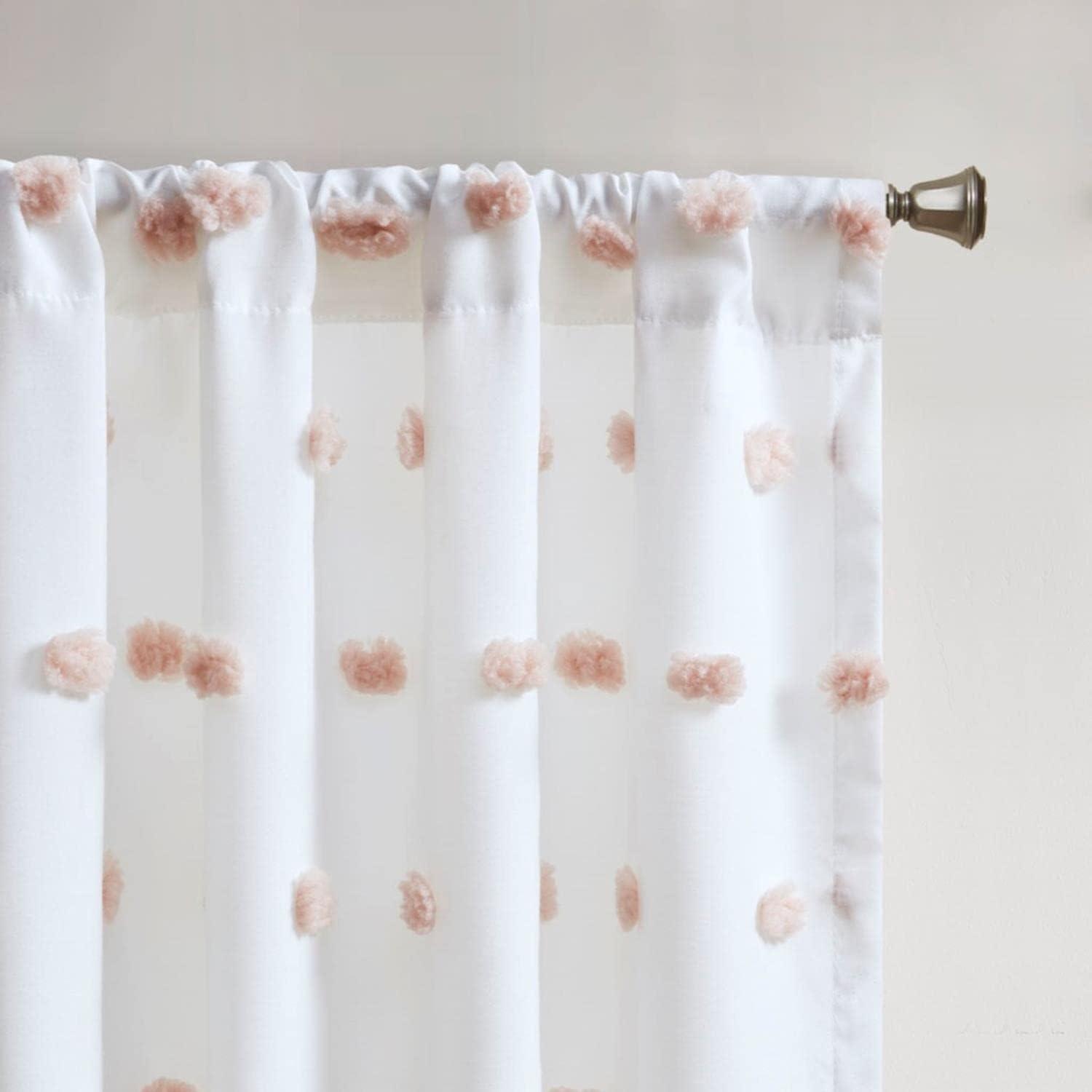 Ashley Pom Pom Embellished Sheer Window Curtain Panel Blush