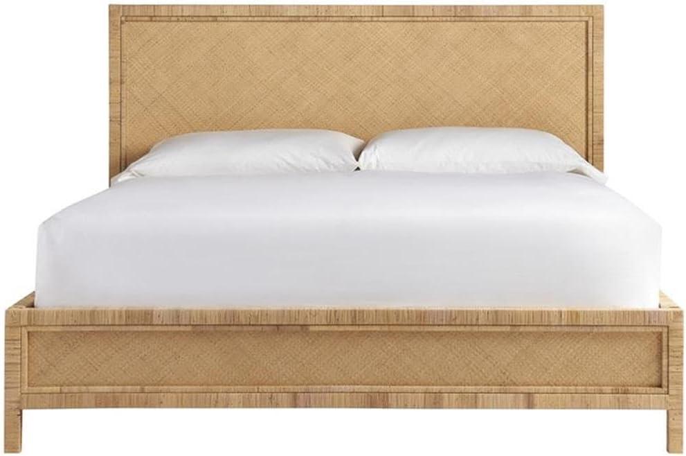 Maklaine Coastal Wicker / Rattan Panel Bed King in Mahogany Finish